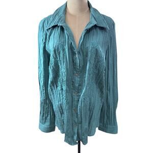 "ST.JOHN'S BAY" Crinkle Embroidered Button Up‎ Blouse SZ 2X Summer Beach Boating